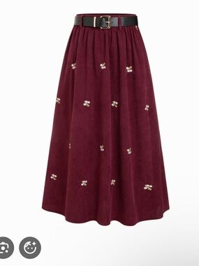 Cider Maxi Skirt in Deep Burgundy with Floral Embroidery